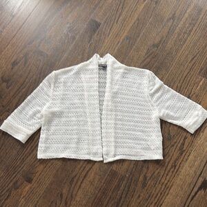 White Open-Front Girls cropped 3/4 sleeve cardigan by My Michelle (size XL)